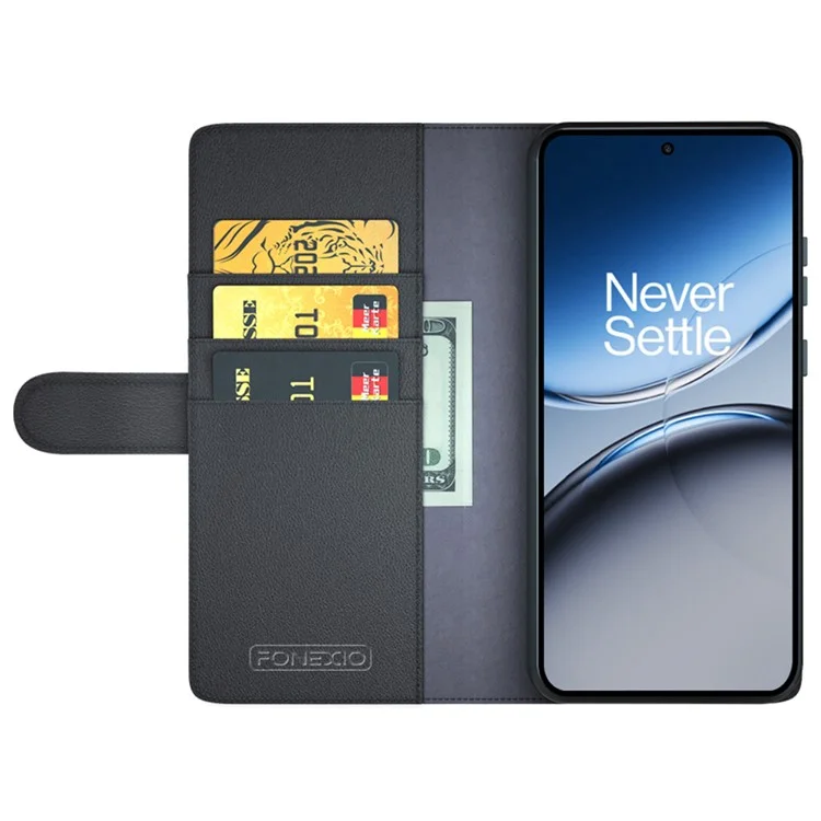 For OnePlus Nord 4 Case Genuine Split Leather Phone Cover with Wallet Stand - Black