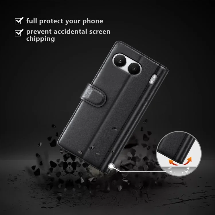For OnePlus Nord 4 Case Genuine Split Leather Phone Cover with Wallet Stand - Black