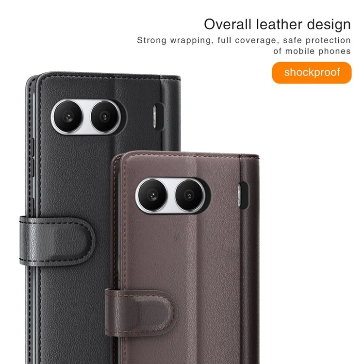 For OnePlus Nord 4 Case Genuine Split Leather Phone Cover with Wallet Stand - Black