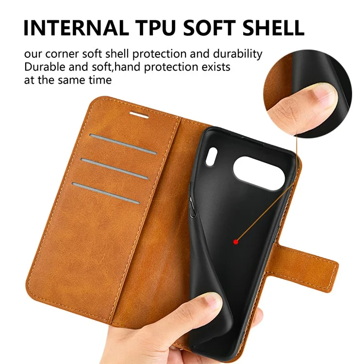 For OnePlus Nord 4 Stand Case Anti-Scratch Calf Texture Leather Phone Cover - Yellow