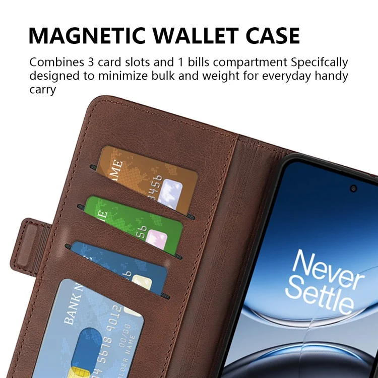 For OnePlus Nord 4 Stand Case Calf Texture Leather Wallet Phone Cover - Brown