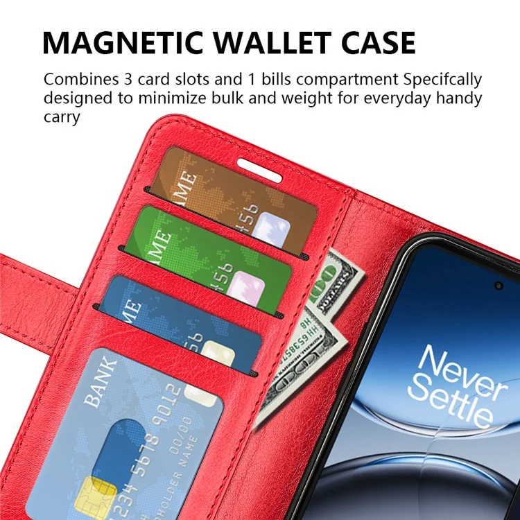 Für OnePlus Nord 4 Wallet Case Crazy Horse Texture Stand Lederhülle - Rot
