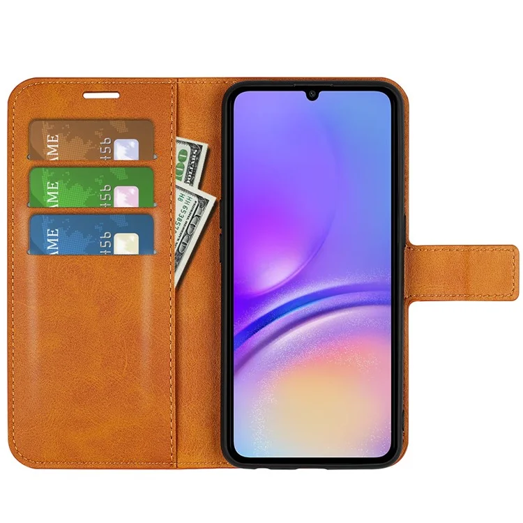 Para Samsung Galaxy A06 Stand Case Anti-Scratch Text Texture Cuero Cover Cover - Amarillo
