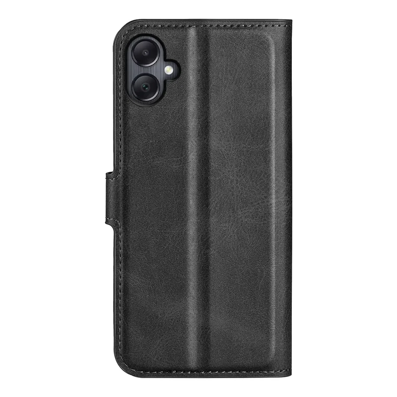 For Samsung Galaxy A06 4G Stand Case Anti-Scratch Calf Texture Leather Phone Cover - Black