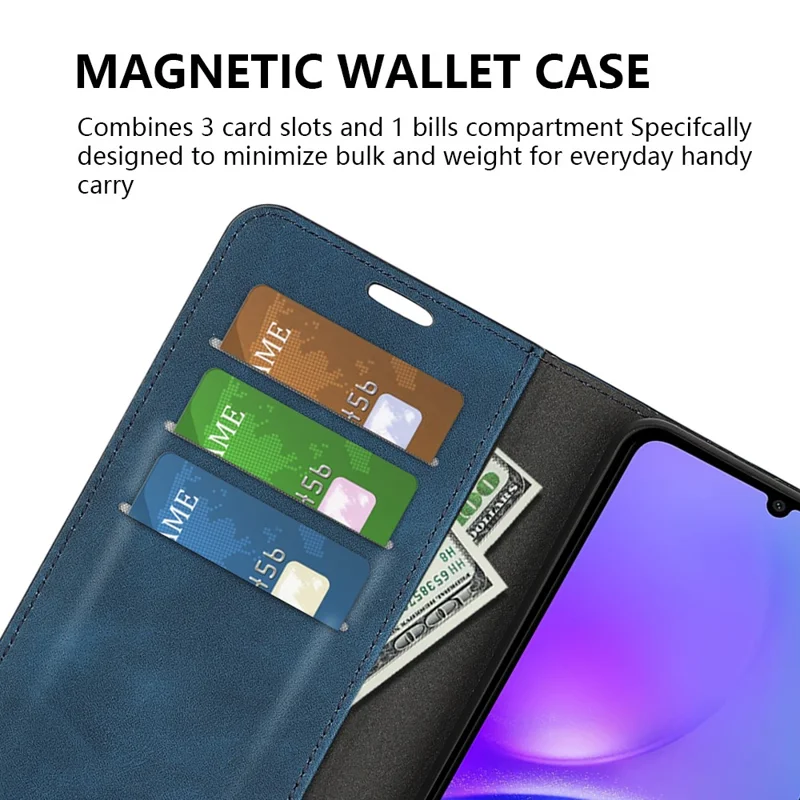 Para Samsung Galaxy A06 Case Skin-Touch Leather Wallet Phone Cover - Azul