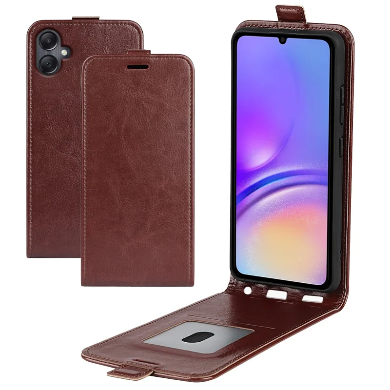 For Samsung Galaxy A06 4G Case with Card Slots Vertical Flip Leather Phone Cover - Brown