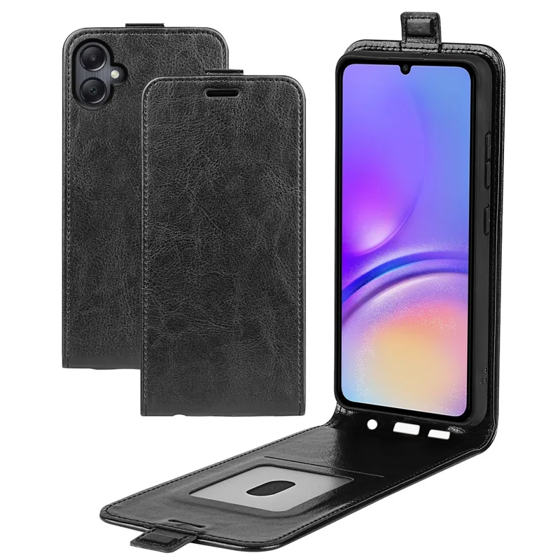 For Samsung Galaxy A06 4G Case with Card Slots Vertical Flip Leather Phone Cover - Black