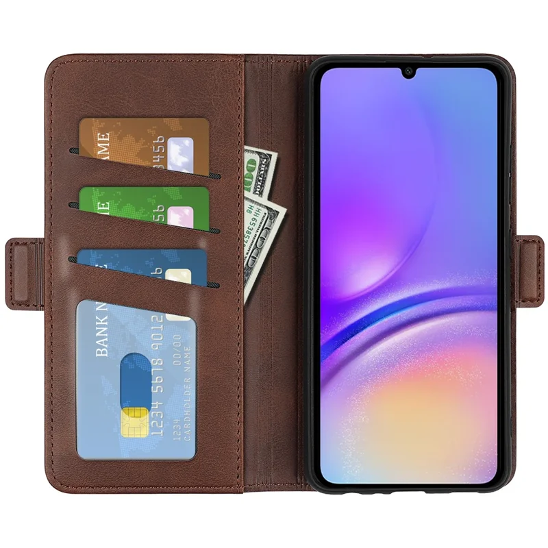 Pour Samsung Galaxy A06 Stand Case Calf Texture Leather Wallet Phone Cover - Marron
