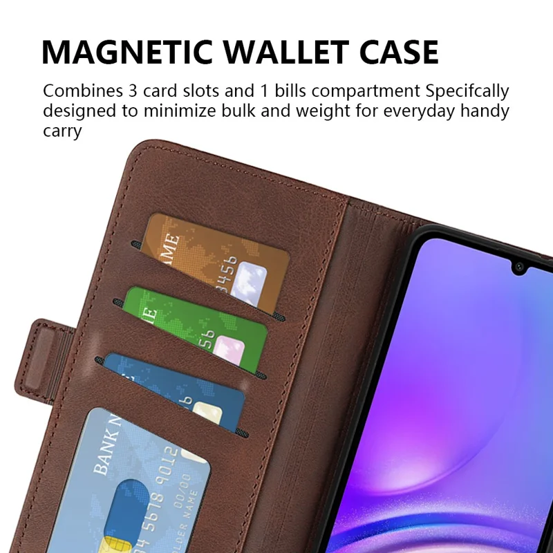 Pour Samsung Galaxy A06 Stand Case Calf Texture Leather Wallet Phone Cover - Marron