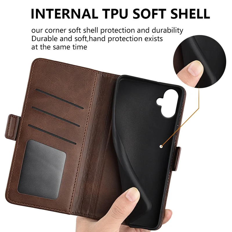 Pour Samsung Galaxy A06 Stand Case Calf Texture Leather Wallet Phone Cover - Marron