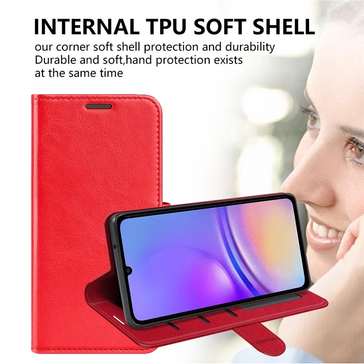 Pour Samsung Galaxy A06 Wallet Case Crazy Horse Texture Stand Téléphone Téléphone - Rouge