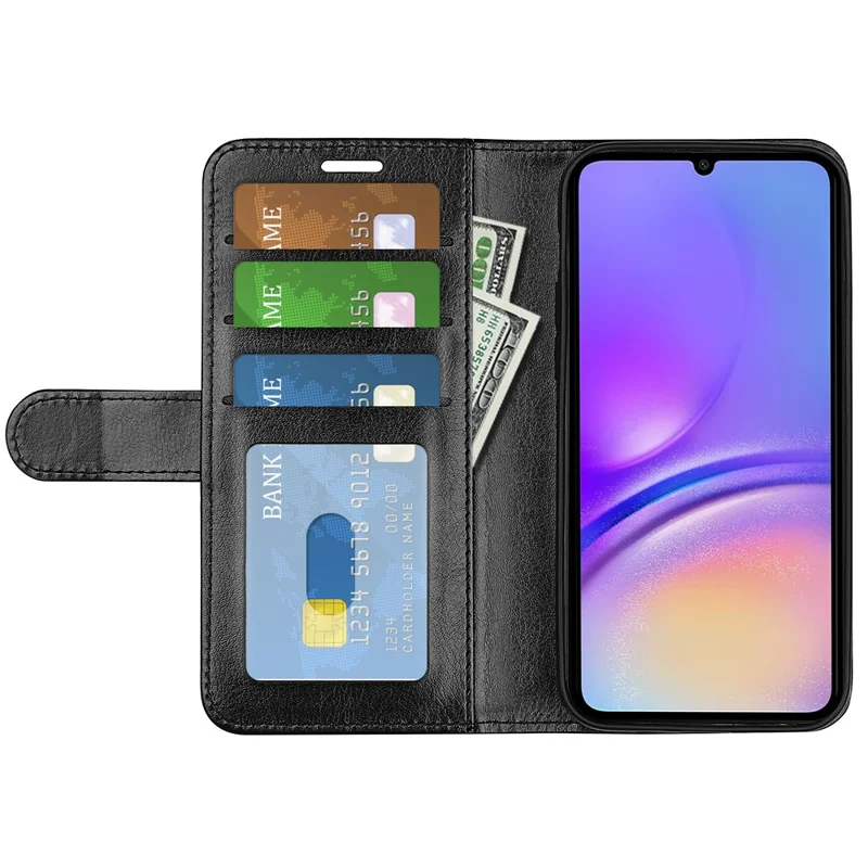 For Samsung Galaxy A06 4G Wallet Case Crazy Horse Texture Stand Leather Phone Cover - Black