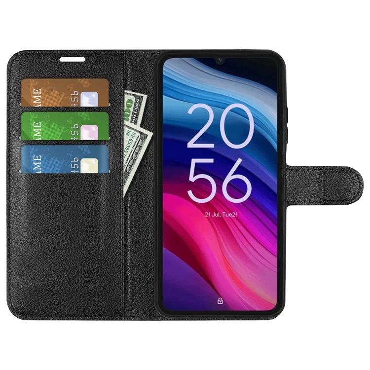 Per TCL 505 Case Litchi Texture Shockproof Leather Wallet Phone Cover - Nero