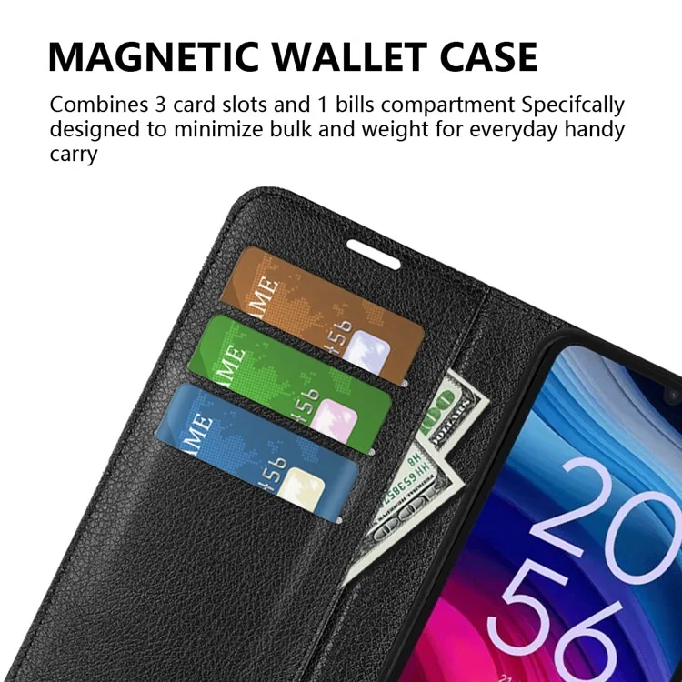 Per TCL 505 Case Litchi Texture Shockproof Leather Wallet Phone Cover - Nero