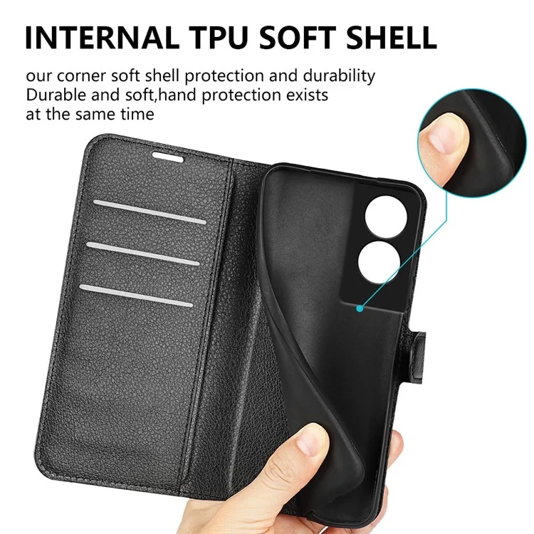 Per TCL 505 Case Litchi Texture Shockproof Leather Wallet Phone Cover - Nero