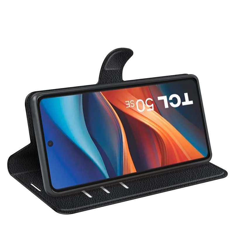 For TCL 50 SE Case Litchi Texture Shockproof Leather Wallet Phone Cover - Black