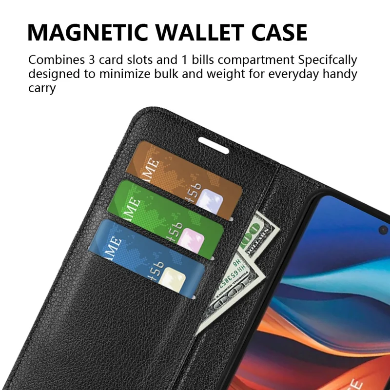 For TCL 50 SE Case Litchi Texture Shockproof Leather Wallet Phone Cover - Black