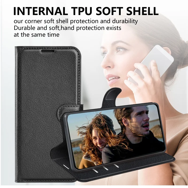For TCL 50 SE Case Litchi Texture Shockproof Leather Wallet Phone Cover - Black