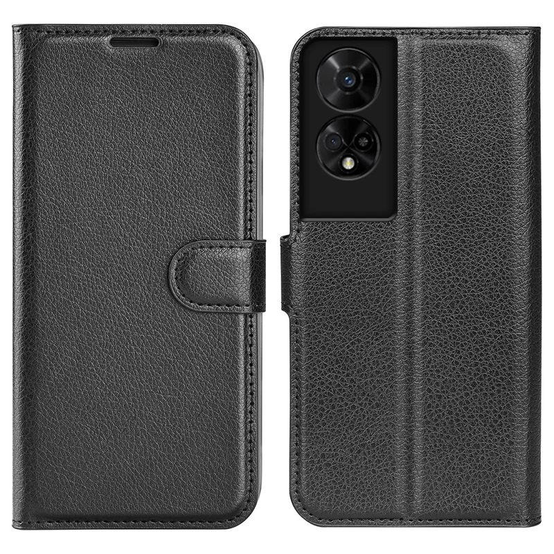 For TCL 50 5G Case Litchi Texture Shockproof Leather Wallet Phone Cover - Black