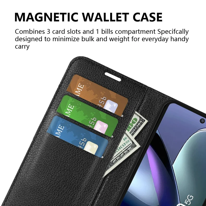 For TCL 50 5G Case Litchi Texture Shockproof Leather Wallet Phone Cover - Black