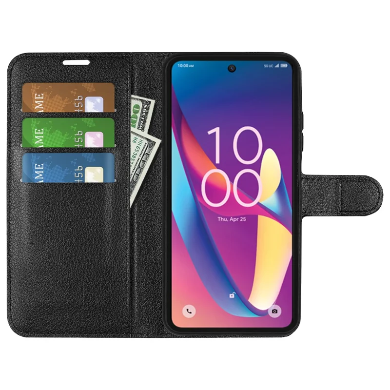 Для TCL 50 XL 5G Case Litchi Texture Shockpereper Teather Wallet Cover Phone - Черный