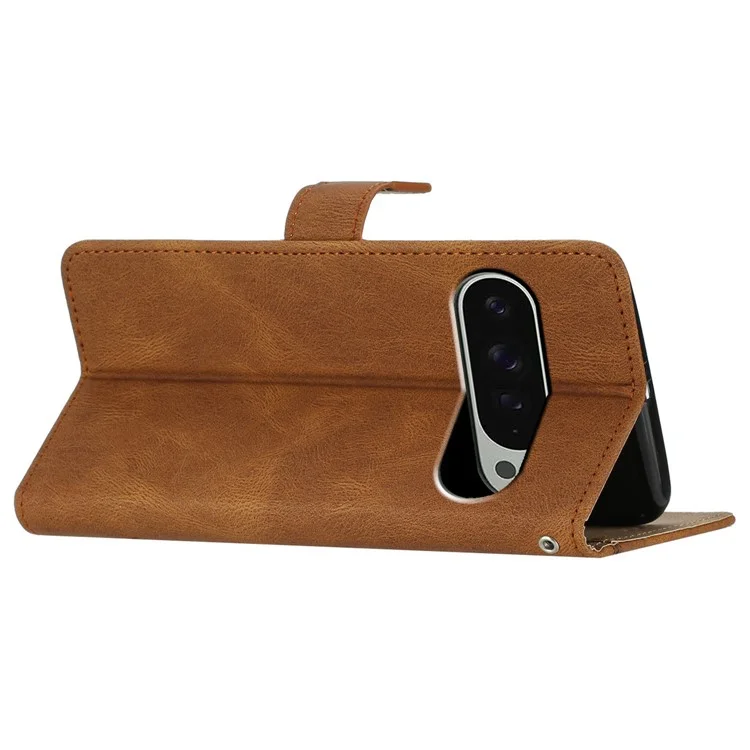 Pour Google Pixel 9 / 9 Case de Craquage de Craquage Crazy Horse pu Leather Wallet Stand Téléphone Cover - Brun