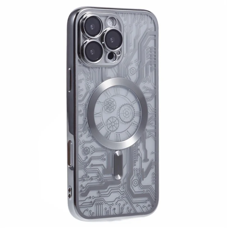 Serie AR Para la Caja de Iphone 16 Pro Max Compatible Con Magsafe Gear Design TPU Telephip Cover With Lens Film - Plata