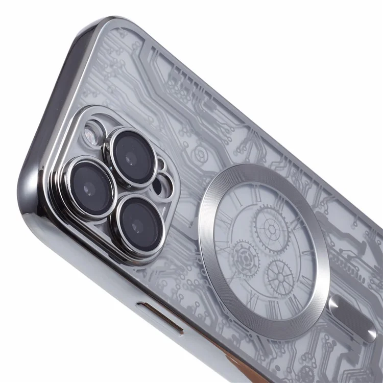 Serie AR Para la Caja de Iphone 16 Pro Max Compatible Con Magsafe Gear Design TPU Telephip Cover With Lens Film - Plata