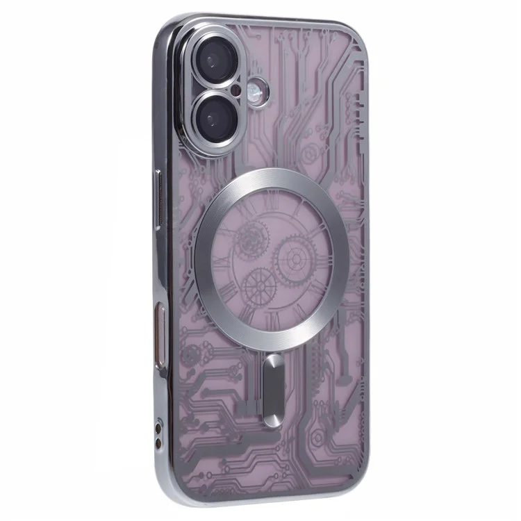 AR Series Pour Iphone 16 Case Compatible Avec Magsafe Gear Design TPU TPU Téléphone Couverture Avec Film D'objectif - Argent