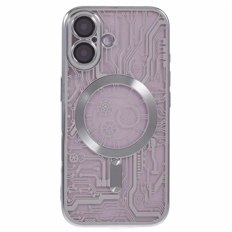 AR Series Pour Iphone 16 Case Compatible Avec Magsafe Gear Design TPU TPU Téléphone Couverture Avec Film D'objectif - Argent