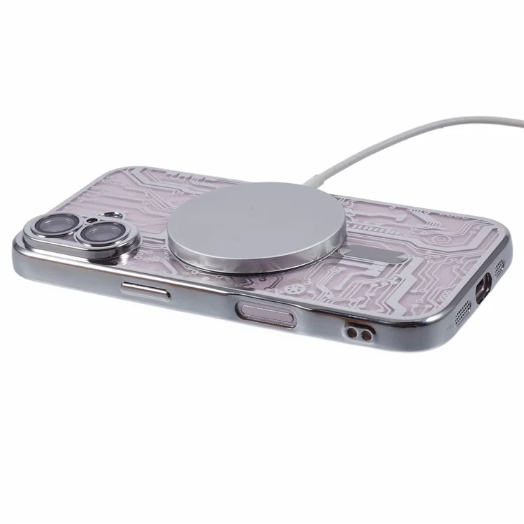 AR Series Pour Iphone 16 Case Compatible Avec Magsafe Gear Design TPU TPU Téléphone Couverture Avec Film D'objectif - Argent
