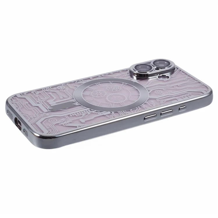 AR Series Pour Iphone 16 Case Compatible Avec Magsafe Gear Design TPU TPU Téléphone Couverture Avec Film D'objectif - Argent