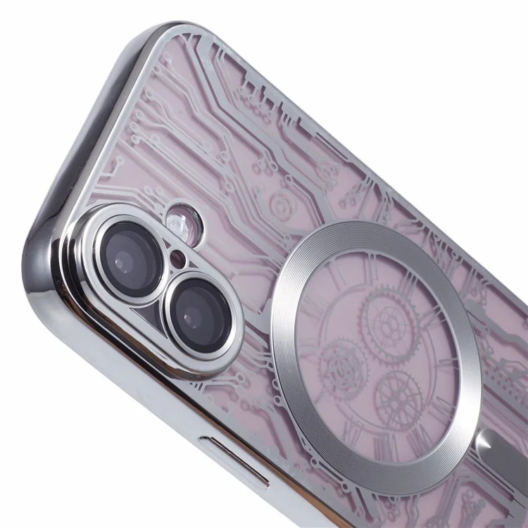 AR Series Pour Iphone 16 Case Compatible Avec Magsafe Gear Design TPU TPU Téléphone Couverture Avec Film D'objectif - Argent