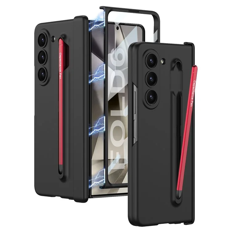 GKK Para Samsung Galaxy Z Fold6 5G Case Magnetic Bisagra Protector PC Cover Con Película de Pantalla, Lápiz - Negro / Rojo