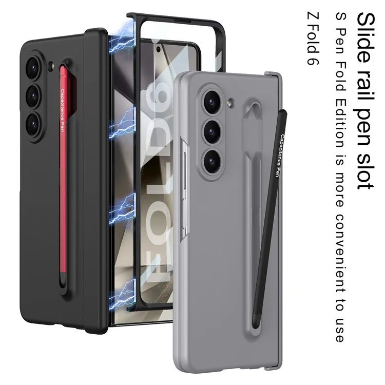 GKK Para Samsung Galaxy Z Fold6 5G Case Magnetic Bisagra Protector PC Cover Con Película de Pantalla, Lápiz - Negro / Rojo