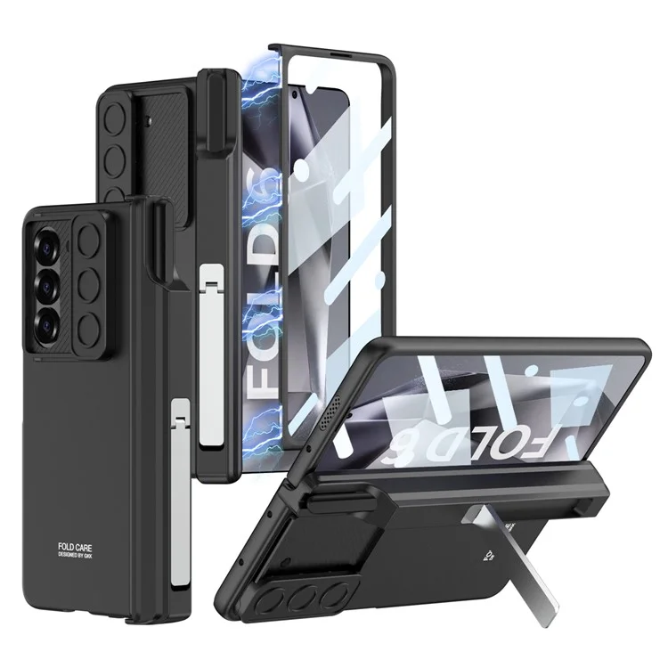 GKK Pour Samsung Galaxy Z Fold6 5G Kickstand Case de Protection de Charnière Magnétique PC Couverture Téléphonique Avec Film D'écran - Noir
