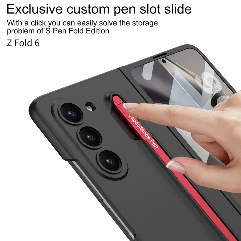 GKK Para Samsung Galaxy Z Fold6 5G Case Con Película de Pantalla, Pencil Ultra Thin PC Telep Cover - Negro / Rojo
