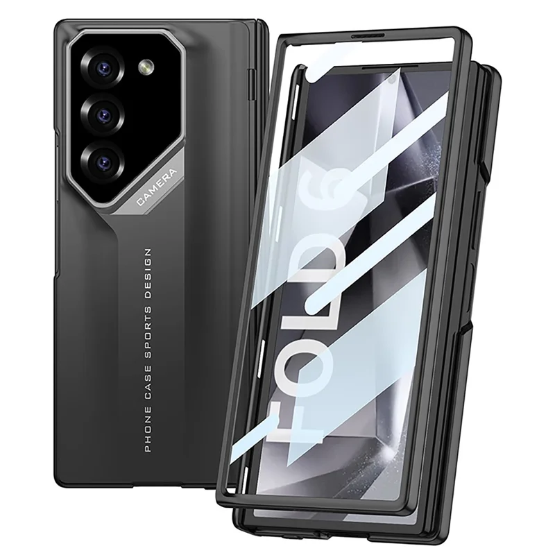 GKK For Samsung Galaxy Z Fold6 5G Case Hinge Protection Shockproof PC Phone Cover with Screen Film - Black