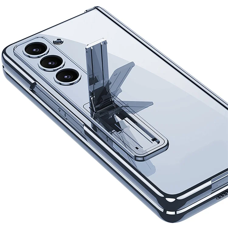 GKK For Samsung Galaxy Z Fold6 5G Case Electroplating Kickstand PC Phone Cover with Screen Film - Blue