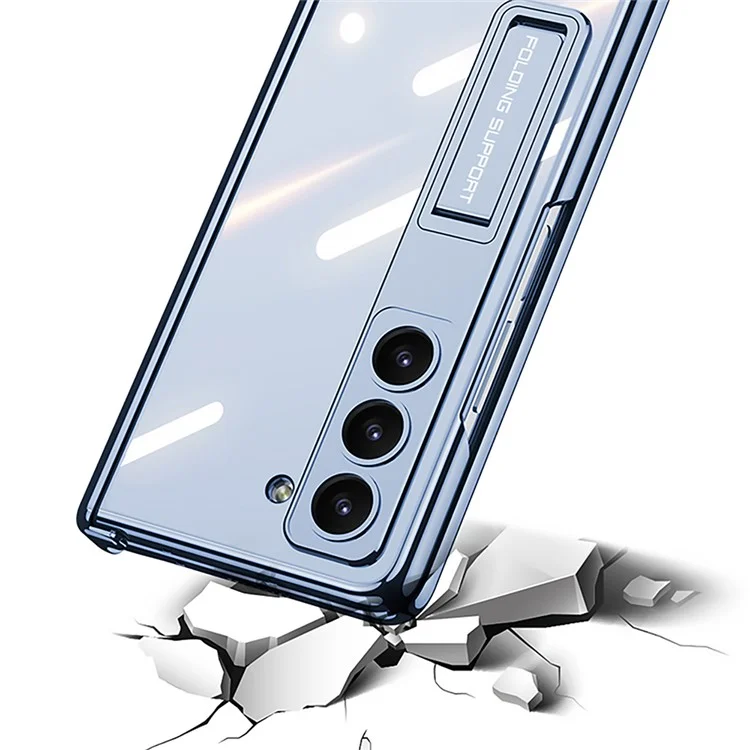 GKK For Samsung Galaxy Z Fold6 5G Case Electroplating Kickstand PC Phone Cover with Screen Film - Blue