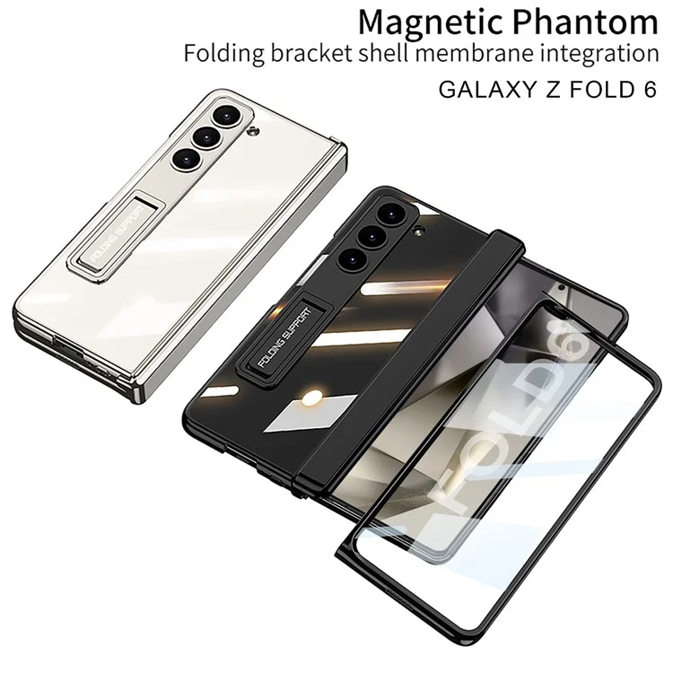 GKK For Samsung Galaxy Z Fold6 5G Case Electroplating Kickstand PC Phone Cover with Screen Film - Blue