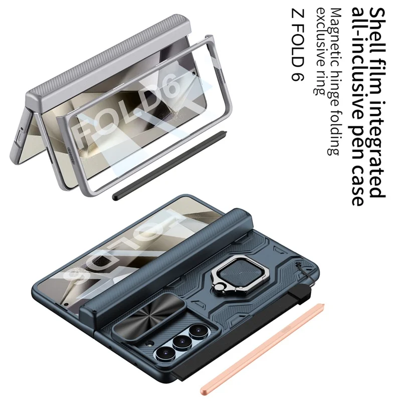 GKK Для Samsung Galaxy Z Folt6 5G Case Case Case Case Magnetic Hinge Protect PC PC PC с Экраном Пленки - Черный