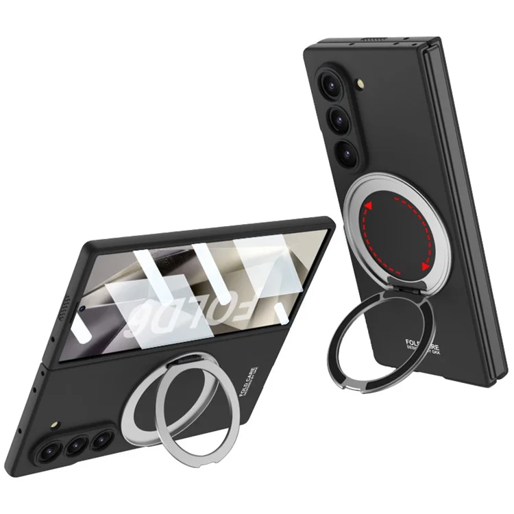 GKK Per Samsung Galaxy Z Fold6 5G Custodia con Supporto Magnetica PC Copertura del Telefono con Pellicola Protettiva dello Schermo - Nero - Nero