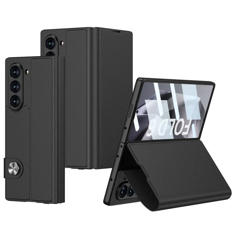 GKK For Samsung Galaxy Z Fold6 5G Stand Case PC+PU Phone Cover with Screen Film - Black