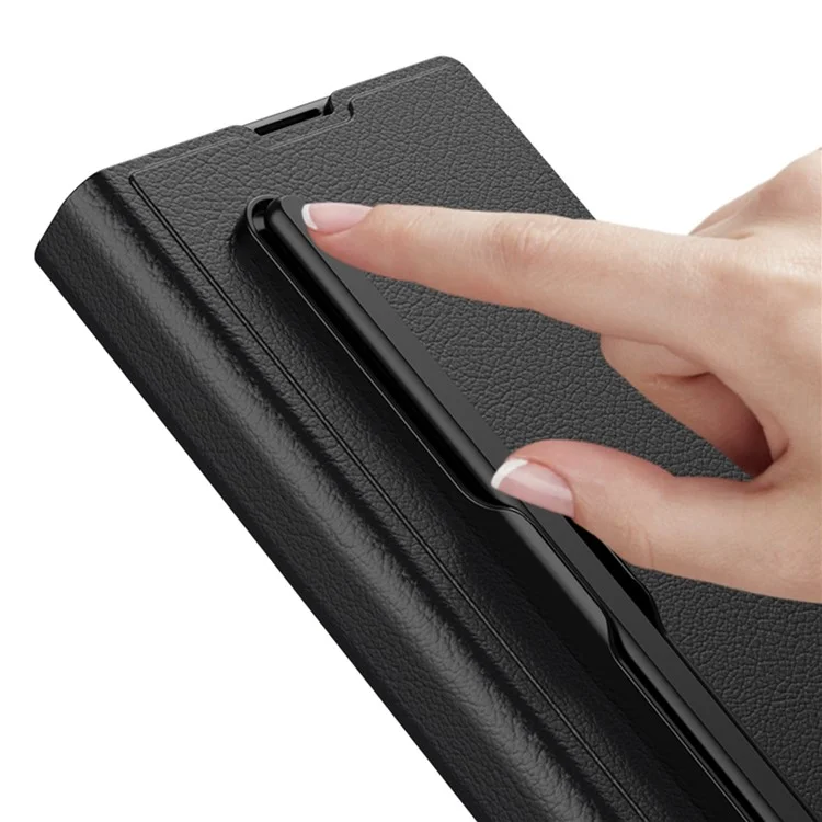 GKK For Samsung Galaxy Z Fold6 5G Stand Case PC+PU Phone Cover with Screen Film - Black
