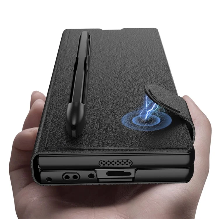 GKK For Samsung Galaxy Z Fold6 5G Stand Case PC+PU Phone Cover with Screen Film - Black