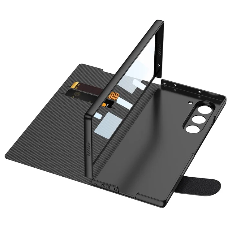GKK For Samsung Galaxy Z Fold6 5G Stand Case PC+PU Phone Cover with Screen Film - Black