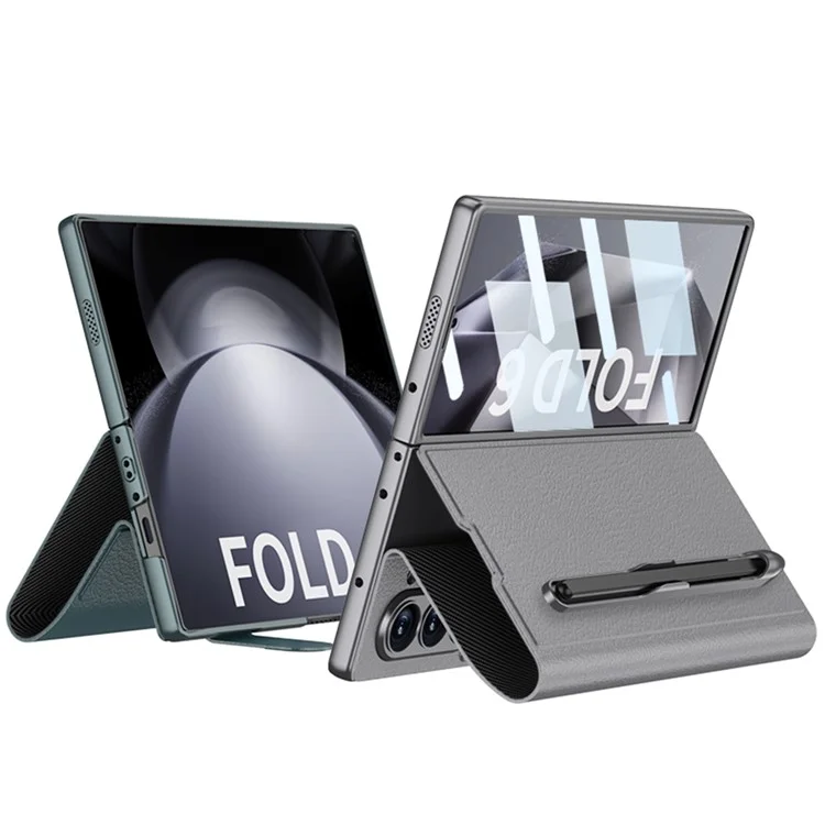 GKK For Samsung Galaxy Z Fold6 5G Stand Case PC+PU Phone Cover with Screen Film - Black