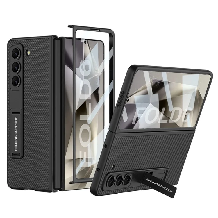 GKK Para Samsung Galaxy Z Fold6 5G Case Shock Prop -hard PC+PU Puno Contra Con Parte - Fibra de Carbono