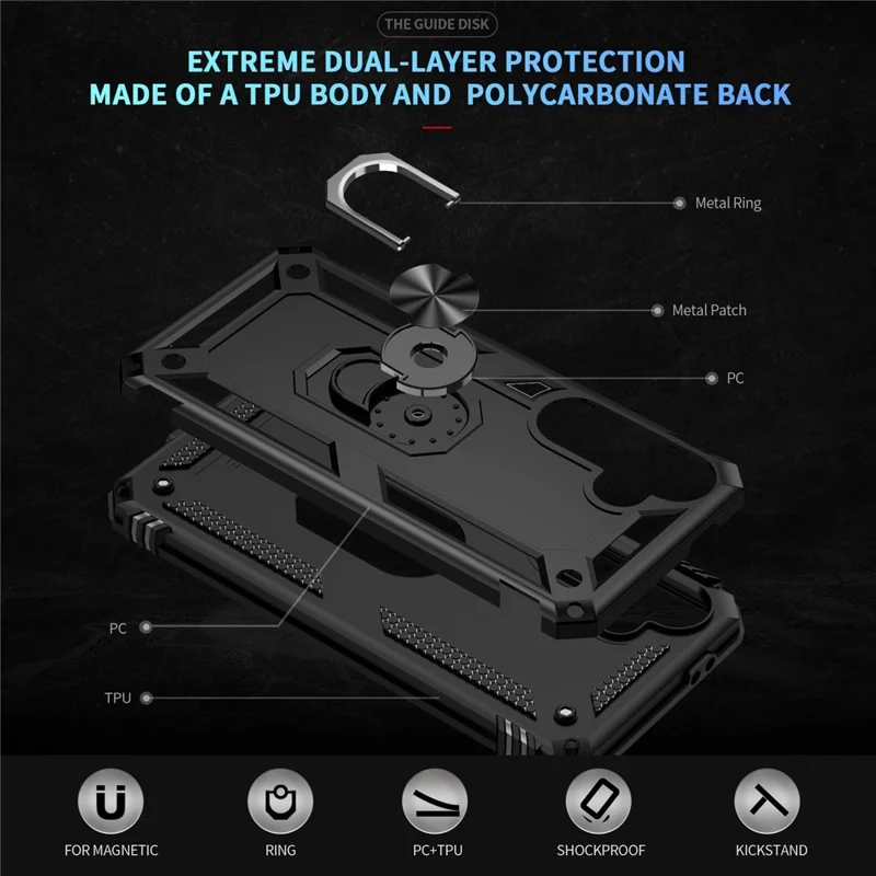 Para Samsung Galaxy S24 FE Case PC+TPU Phone Cover com Suporte Rotativo de Anel - Preto